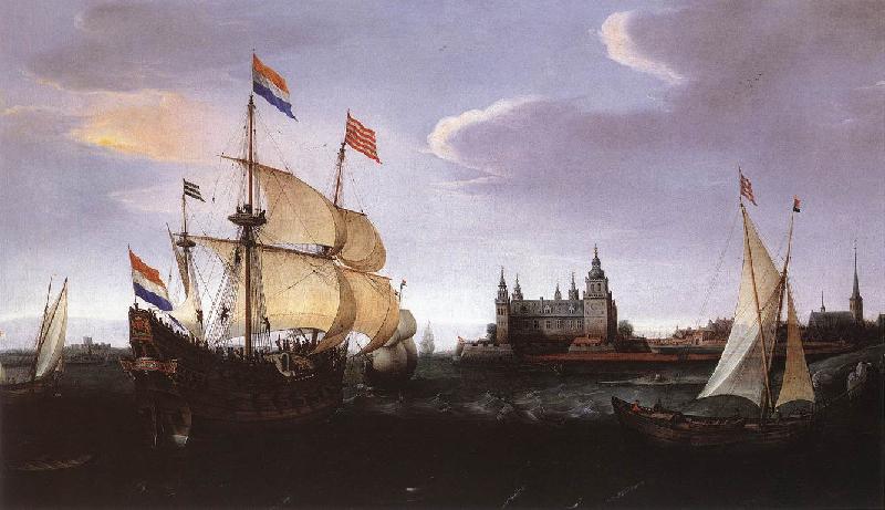 VROOM, Hendrick Cornelisz. Arrival of a Dutch Three-master at Schloss Kronberg srt